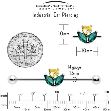 14G Yellow Green CZ Gem Love Flower Industrial Barbell 38mm