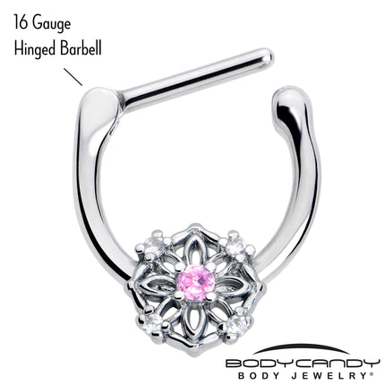16G 5/16 Pink Clear CZ Gem Flower Circle Cartilage Clicker