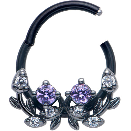 16G 3/8 Purple Gem Black Twining Vine Hinged Segment Ring