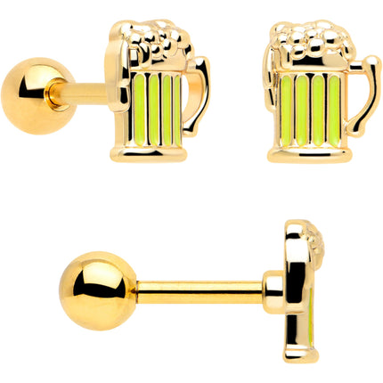 16G 1/4 Clear Gem Gold Tone Happy Hour Cartilage Earrings Set of 3