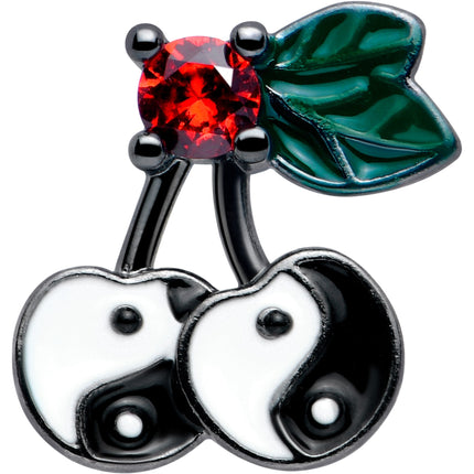 16G 1/4 Red CZ Gem Black Yin Yang Cherry Cartilage Tragus Earring