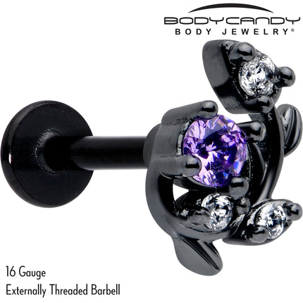 16G 5/16 Purple Clear Gem Black Twining Vine Labret Monroe Tragus