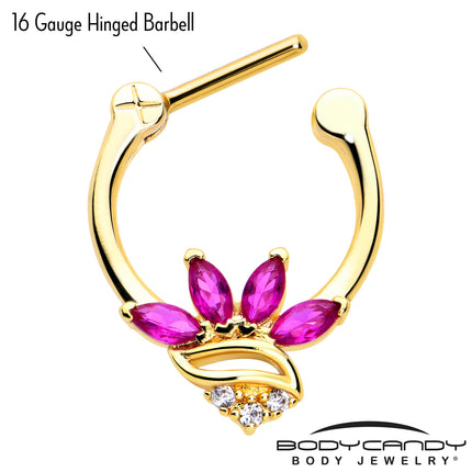 16G 5/16 Red CZ Gem Gold Tone Swirl Fan Cartilage Clicker