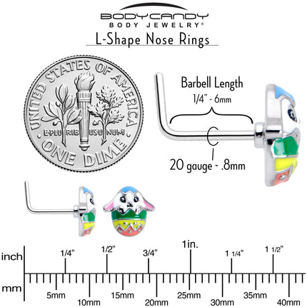 20G 7mm Easter Egg Bunny L Shape Nose Ring Set of 3