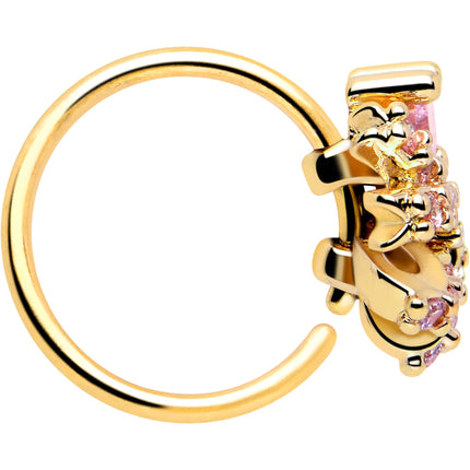 20G 5/16 Pink CZ Gem Gold Tone Abstract Ribbon Nose Hoop