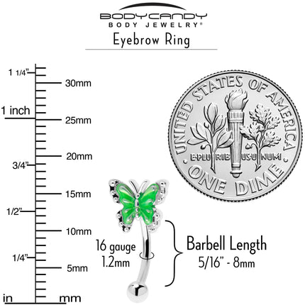 16G 5/16 Butterfly Green Splash Curved Eyebrow Ring