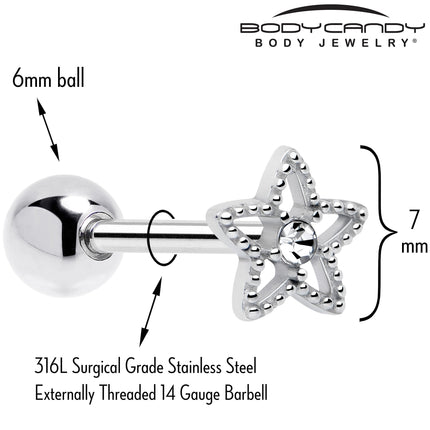 Clear Gem Star Texture Barbell Tongue Ring