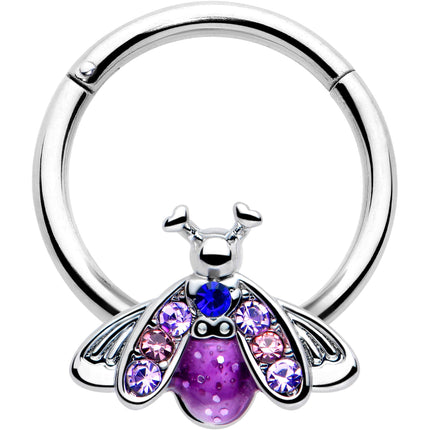 16G 3/8 Pink Blue Gem Beautiful Insect Hinged Segment Ring