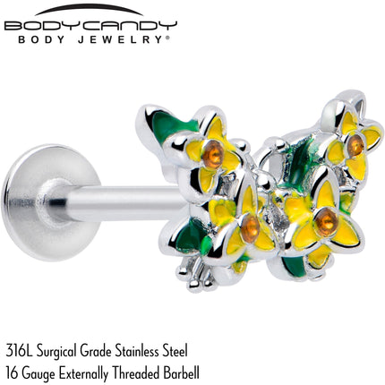 16G 5/16 Yellow CZ Gem Blooming Butterfly Labret Monroe Tragus