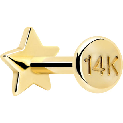 14k Solid Yellow Gold 3mm Star Threadless Push In Flat Back Stud