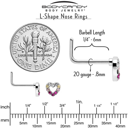 20G Romance Gem Open Heart L Shape Nose Ring
