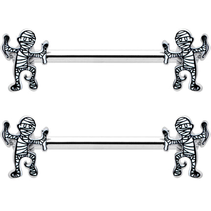 14G 9/16 Two Tone Halloween Mummy Barbell Nipple Ring Set