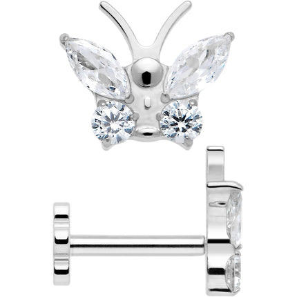 16G 5/16 Titanium Reversible Flower Threadless Gem Butterfly Labret Tragus