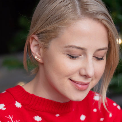 Clear Gem Gold Tone Stocking Christmas Gift Flat Back Earring Set of 6