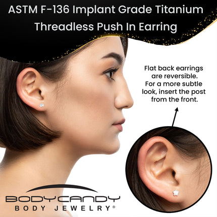 18G 1/4 Clear Gem Implant Grade Titanium Threadless Flower Reversible Flat Back Earring