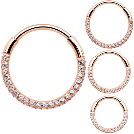 20G Rose Gold PVD Implant Grade Titanium Triple Sided Micro Gem Hinged Nose Hoop