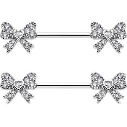 14G 9/16 CZ Dazzling Bow Threadless Nipple Ring Set