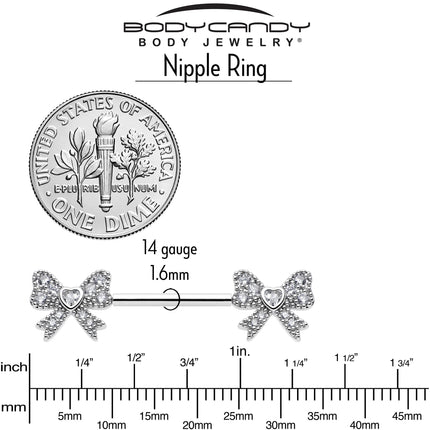 14G 9/16 CZ Dazzling Bow Threadless Nipple Ring Set