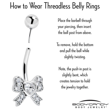 Cubic Zirconia Heart Bow Belly Ring