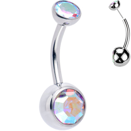 Double CZ Implant Grade Titanium Threadless Bezel Push In Belly Ring