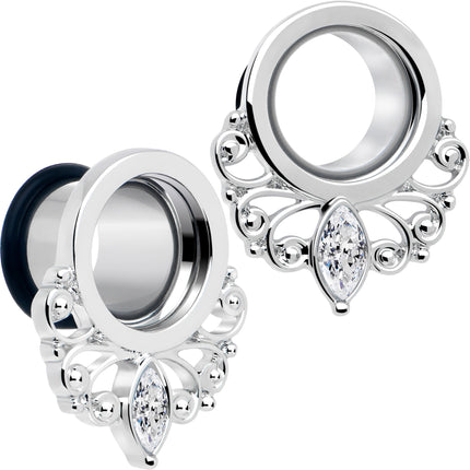 Clear Gem Drop Filigree Single Flare Tunnel Plug Set 6mm to 16mm