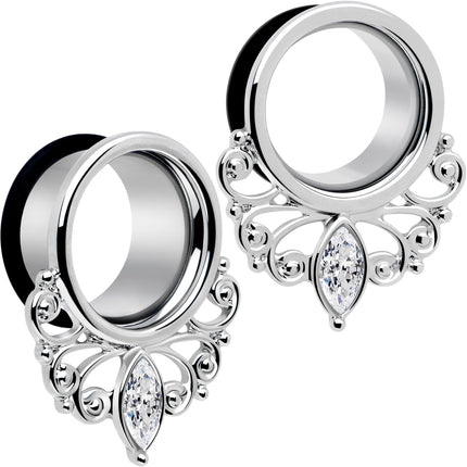 Clear Gem Drop Filigree Single Flare Tunnel Plug Set 6mm to 16mm