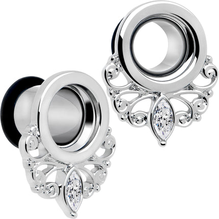 Clear Gem Drop Filigree Single Flare Tunnel Plug Set 6mm to 16mm