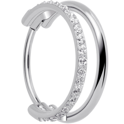 Single Row Micro Gem Implant Grade Titanium Hinged Double Hoop Nose Ring