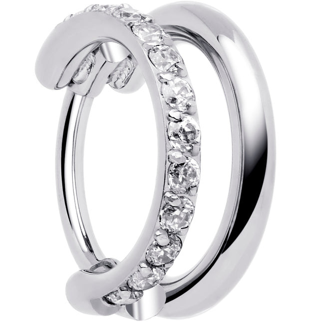 Single Row Micro Gem Implant Grade Titanium Hinged Double Hoop Nose Ring