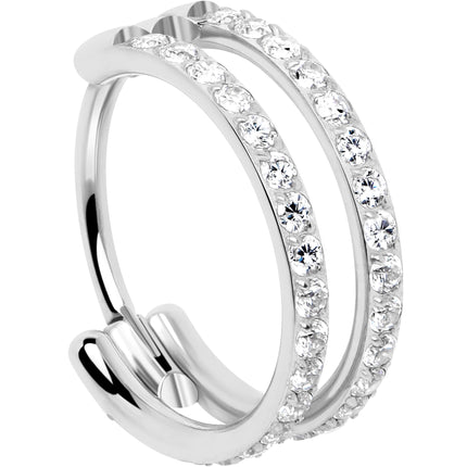 20G Double Row Micro Gem Implant Grade Titanium Hinged Double Hoop Nose Ring