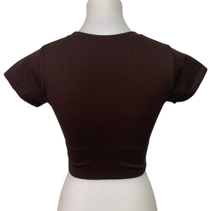 New OFFLINE By Aerie Womens Small Brown Sidewalk Seamless Cropped T-Shirt Tee