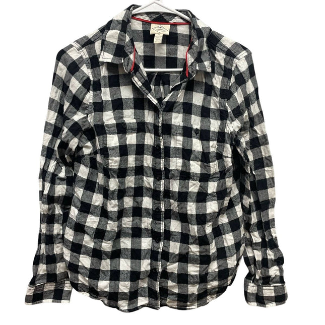 St John's Bay Womens Medium 100% Cotton Long Sleeve Plaid Button Up Shirt