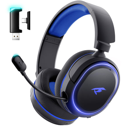 Wireless Gaming Headset, 7.1 Surround Sound, 2.4GHz USB Gaming Headphones with Bluetooth 5.4, 100H Battery, ENC Noise Canceling Mic, RGB Light, Wireless Headset for PC PS5 PS4 Mac Switch (Black-White)