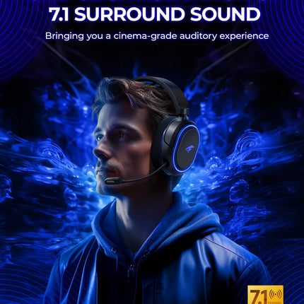 Wireless Gaming Headset, 7.1 Surround Sound, 2.4GHz USB Gaming Headphones with Bluetooth 5.4, 100H Battery, ENC Noise Canceling Mic, RGB Light, Wireless Headset for PC PS5 PS4 Mac Switch (Black-White)