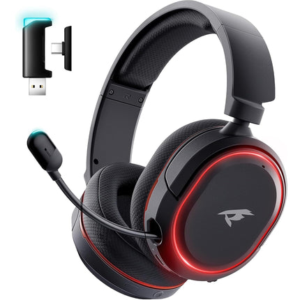 Wireless Gaming Headset, 7.1 Surround Sound, 2.4GHz USB Gaming Headphones with Bluetooth 5.4, 100H Battery, ENC Noise Canceling Mic, RGB Light, Wireless Headset for PC PS5 PS4 Mac Switch (Black-White)