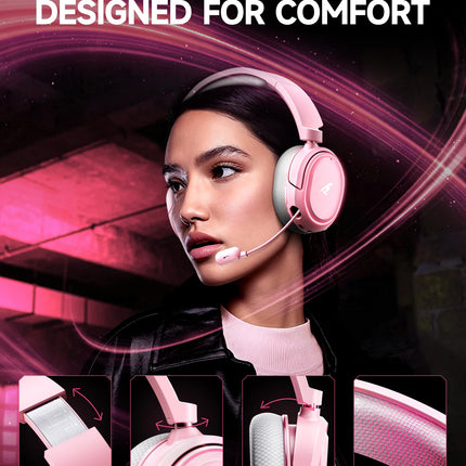 Wireless Gaming Headset, 7.1 Surround Sound, 2.4GHz USB Gaming Headphones with Bluetooth 5.4, 100H Battery, ENC Noise Canceling Mic, RGB Light, Wireless Headset for PC PS5 PS4 Mac Switch (Black-White)
