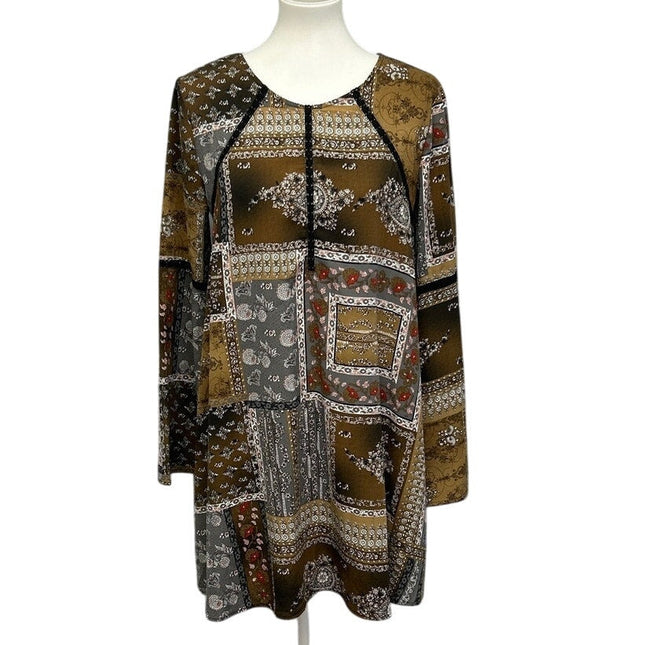 Andree Blue Womens Small Boho Paisley Floral Bell Sleeve Peeky Lace A Line Dress
