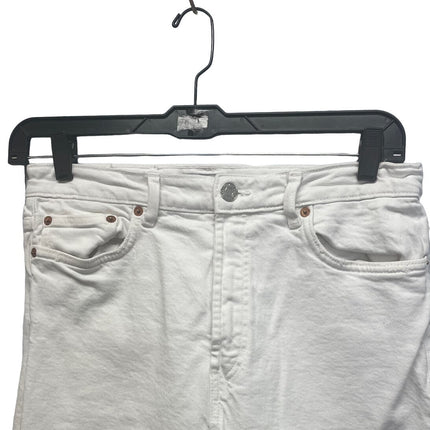 Zara Womens Size 12 Cotton Blend Rough Ankle Hem Denim White Jeans