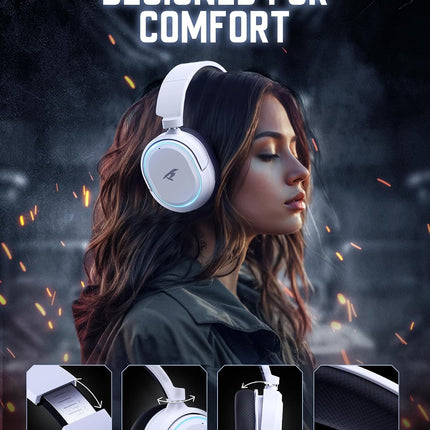 Wireless Gaming Headset, 7.1 Surround Sound, 2.4GHz USB Gaming Headphones with Bluetooth 5.4, 100H Battery, ENC Noise Canceling Mic, RGB Light, Wireless Headset for PC PS5 PS4 Mac Switch (Black-White)