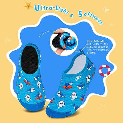 WateLves Kids Size 1 Blue Shark Slide On Barefoot Quick Dry Aqua Water Shoes