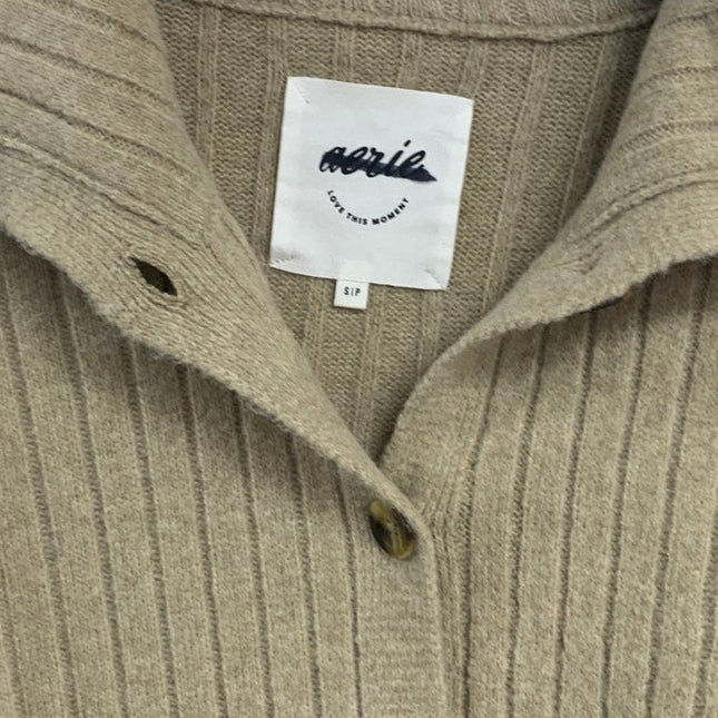 New Aerie Womens Small Long Sleeve Button Up Ribbed High Neck Cardigan Sweater