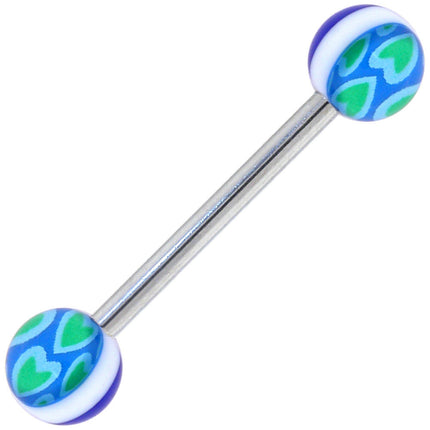 Blue Green HEARTS Barbell Tongue Ring