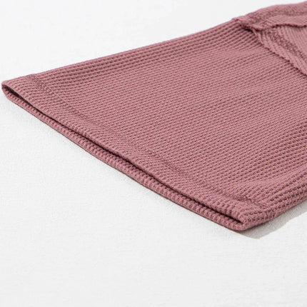Blue Exposed Seam Drop Sleeve V Neck Waffle Textured Top