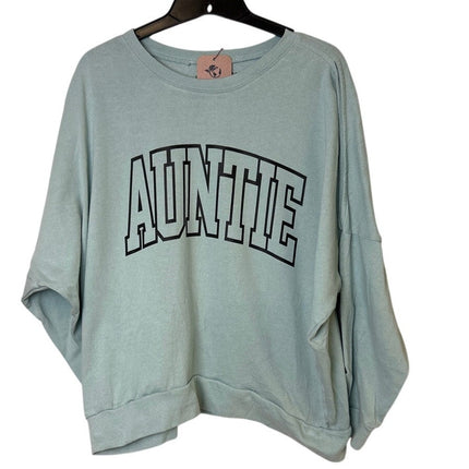 Upcycled Hand Printed Womens Large Auntie Long Sleeve Crew Neck Sweatshirt