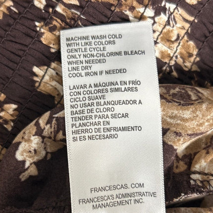 New Francescas Womens XS Brown Tan Floral Hi Low Smocked Boho Cottage Dress