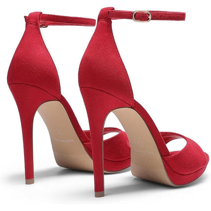 Dream Pairs Womens Size 6 Red 4.5" Heels Peep Round Toe Ankle Strap Shoes