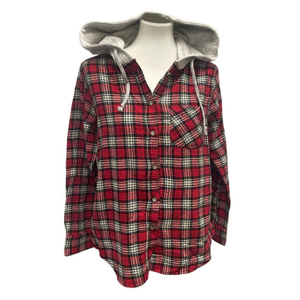 New Hand Printed Womens Medium Hangover Hoodie Long Sleeve Plaid Flannel Hoodie