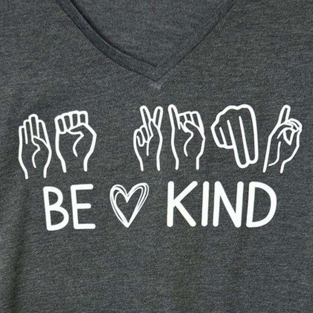 New Hand Printed Womens XL Be Kind ASL Sign Language Long Sleeve Tee Shirt