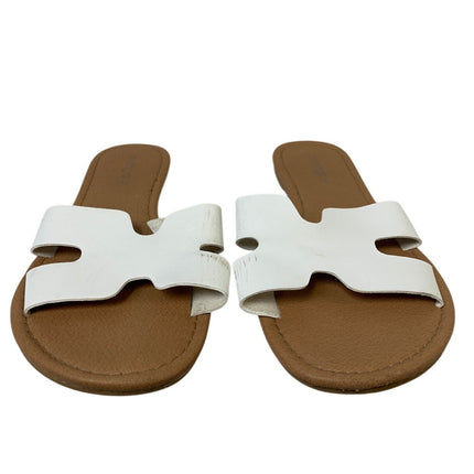 Fitory Womens Size 9 White Sandal Flats Open Round Toe Slip On Shoes