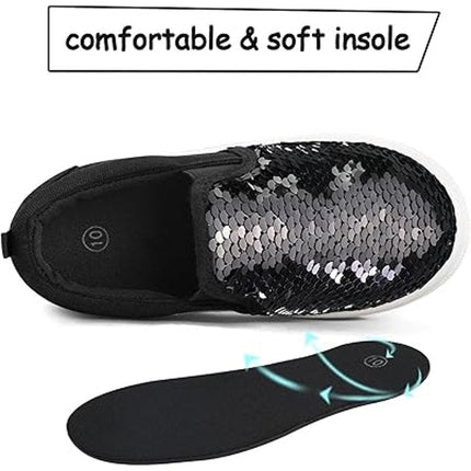 K KomForme Toddler Girls Size 8 Black Slip On Sneaker Sequin Canvas Shoes